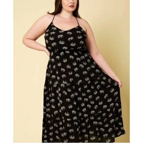 GILLI  Plus Size Sleeveless Tiered Elephant Print Midi Dress SKU# XAD2156-4-black-white-animal-6